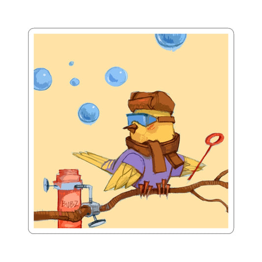 Cute Bubble-Blowing Bird Kiss-Cut Sticker — Fun Laptop & Water Bottle Decal