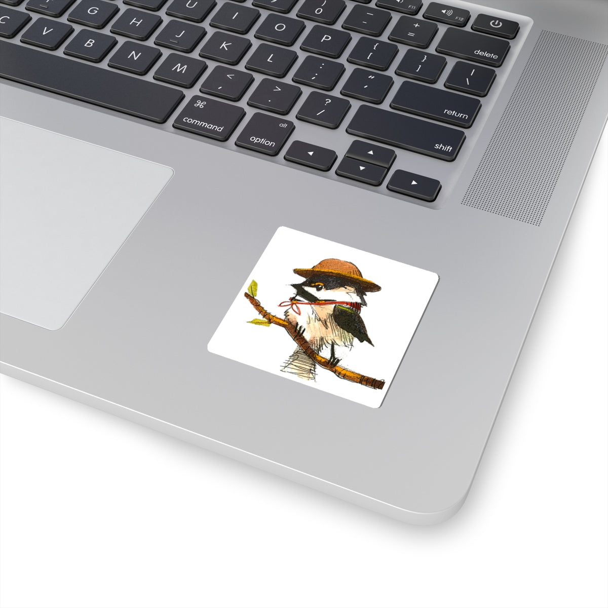 Charming Chickadee Sticker — Hand-Drawn Bird with Straw Hat