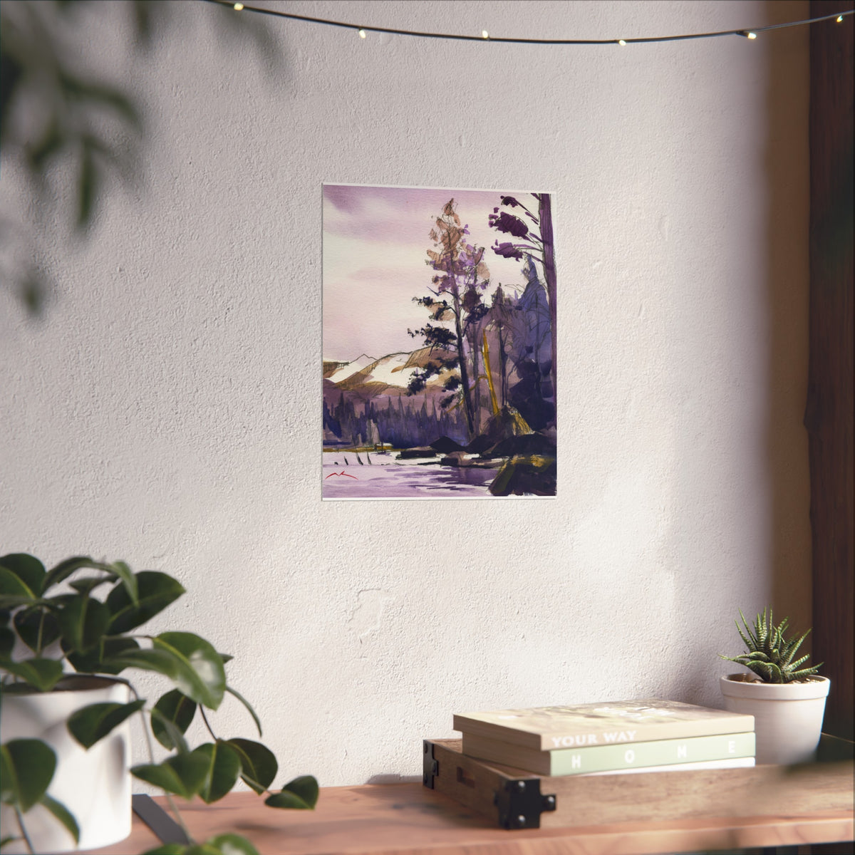 Purple Mountain Lake — Fine Art Poster (Watercolor Landscape)