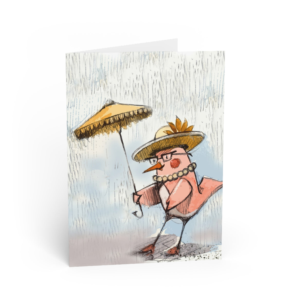 Greeting Card — Whimsical Dressed-Up Bird Illustration (Blank Inside)