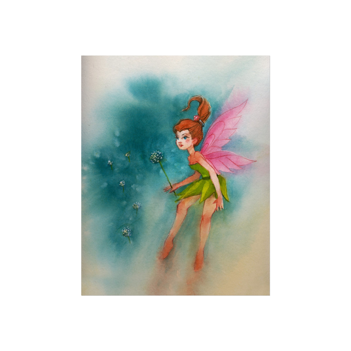 Fairy Watercolor Art Poster — Whimsical Pink-Winged Fairy Fine Art Print