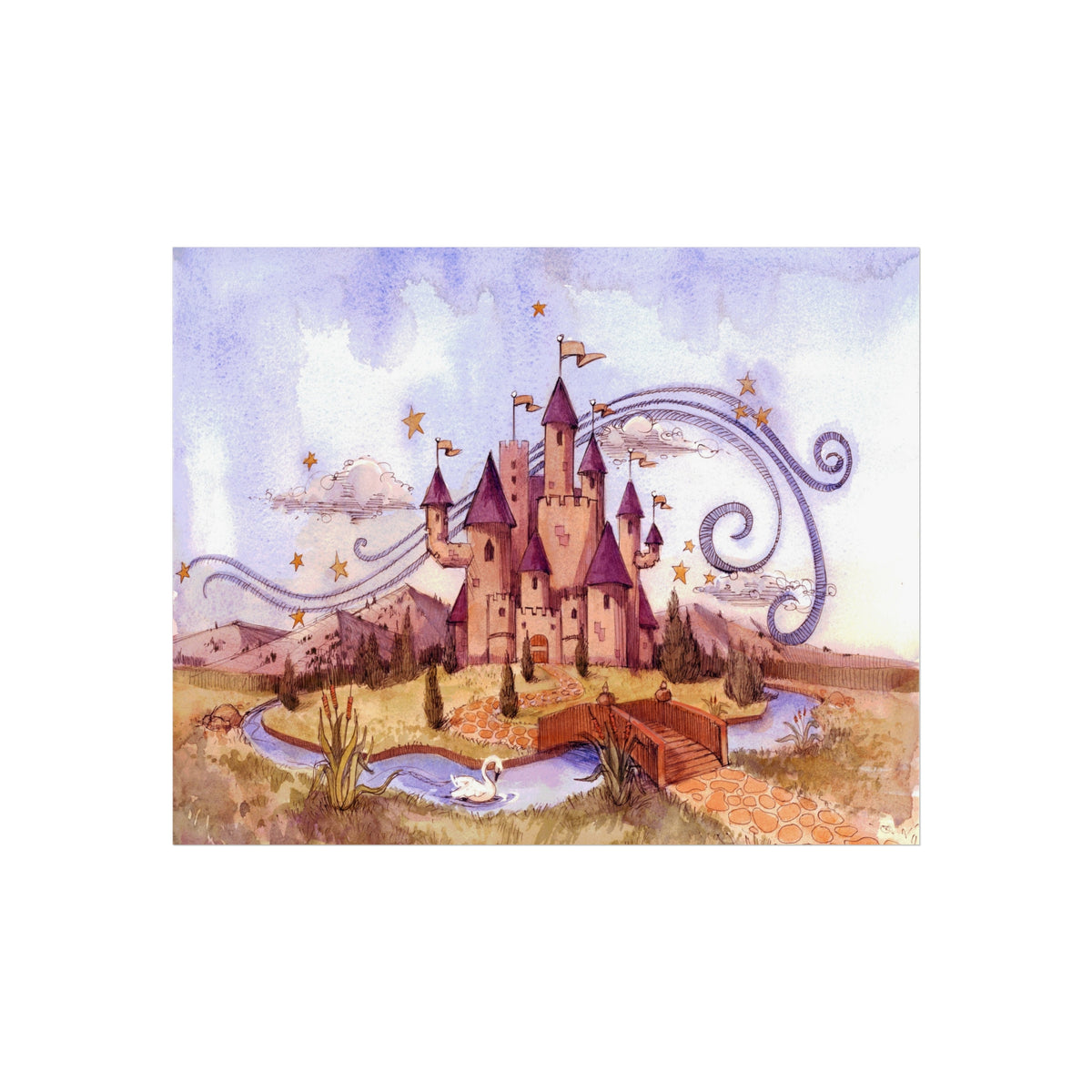 Fairy Tale Castle Fine Art Poster — Whimsical Watercolor Wall Art for Kids’ Rooms & Nursery