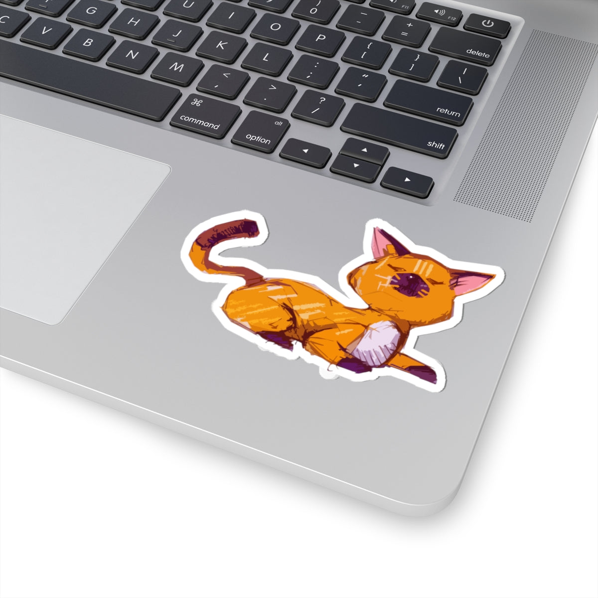 Relaxed Orange Cat Kiss-Cut Sticker — Cute Laptop & Journal Decal