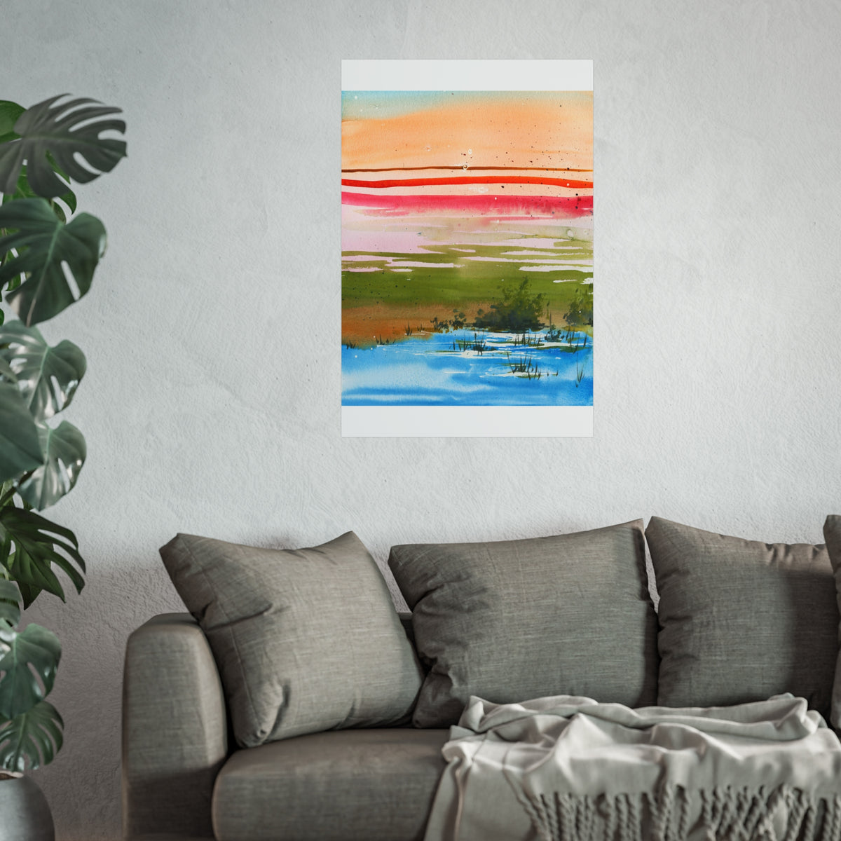 Abstract Landscape Fine Art Poster — Colorful Sunset Stripes Print
