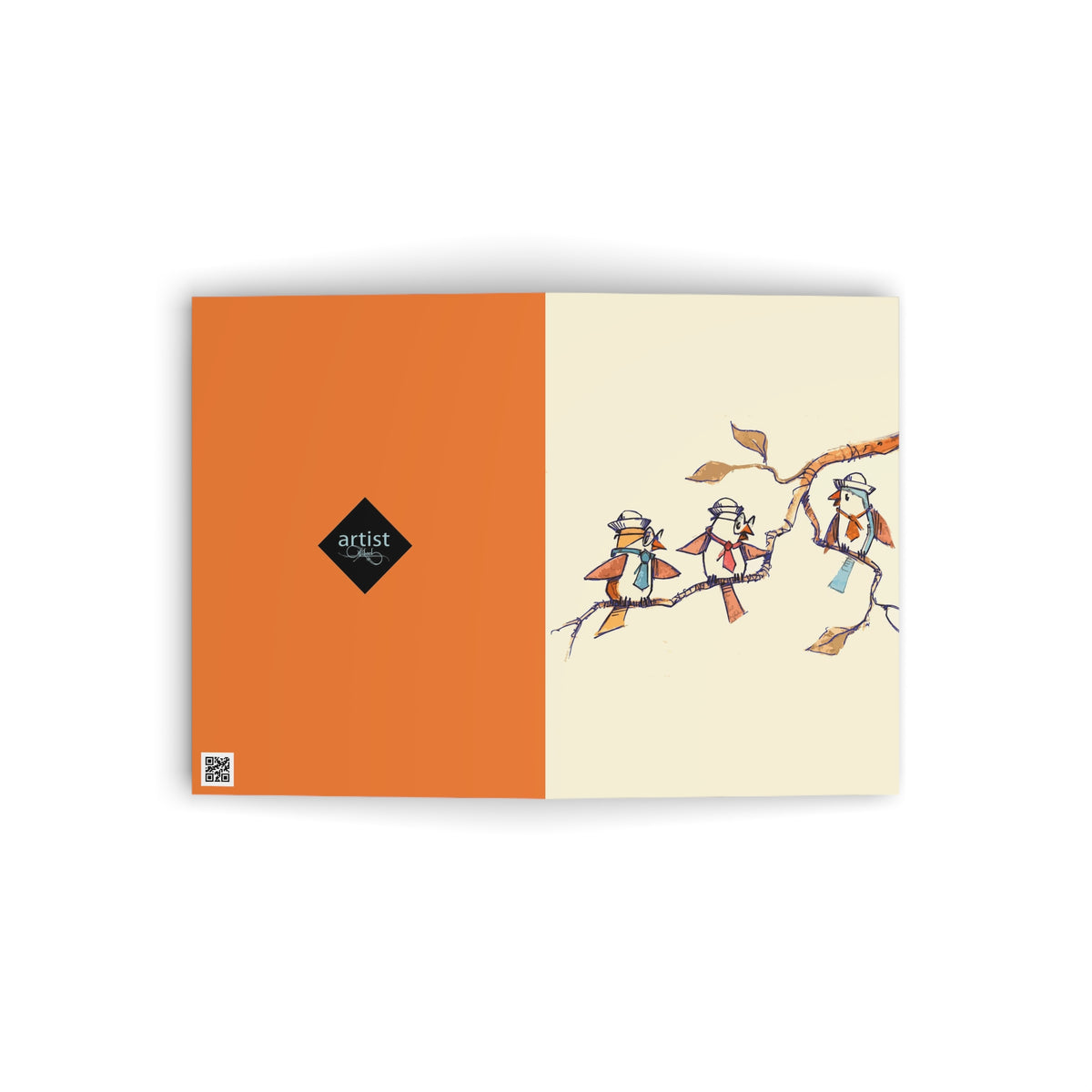 Birds on a Branch Illustration Greeting Card — Whimsical Autumn Note Card