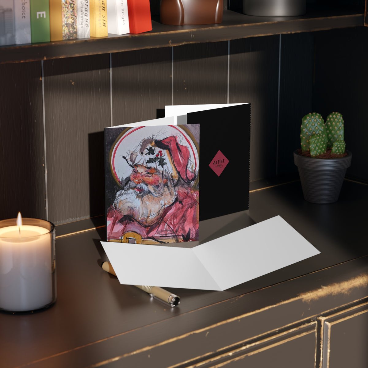 Christmas Santa Greeting Cards — Holiday Cards with Watercolor Santa Design