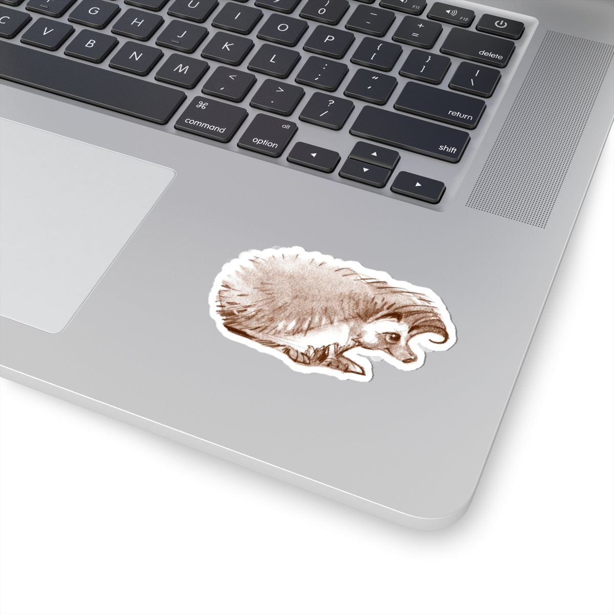 Hedgehog Sketch Kiss-Cut Sticker — Cute Vintage Brown Illustration