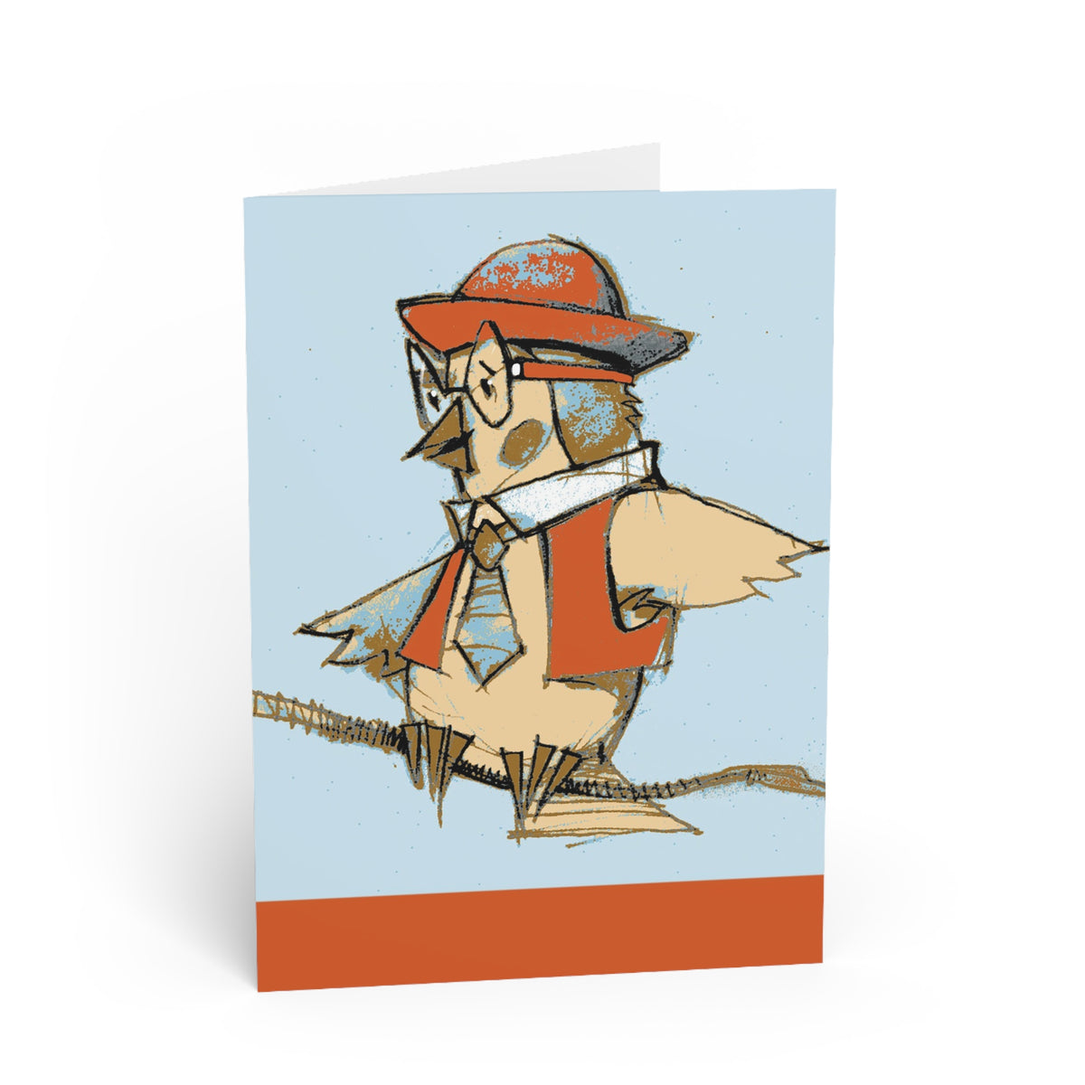 Cute Scholar Chick Greeting Card — Whimsical Owl-like Bird in Hat & Tie