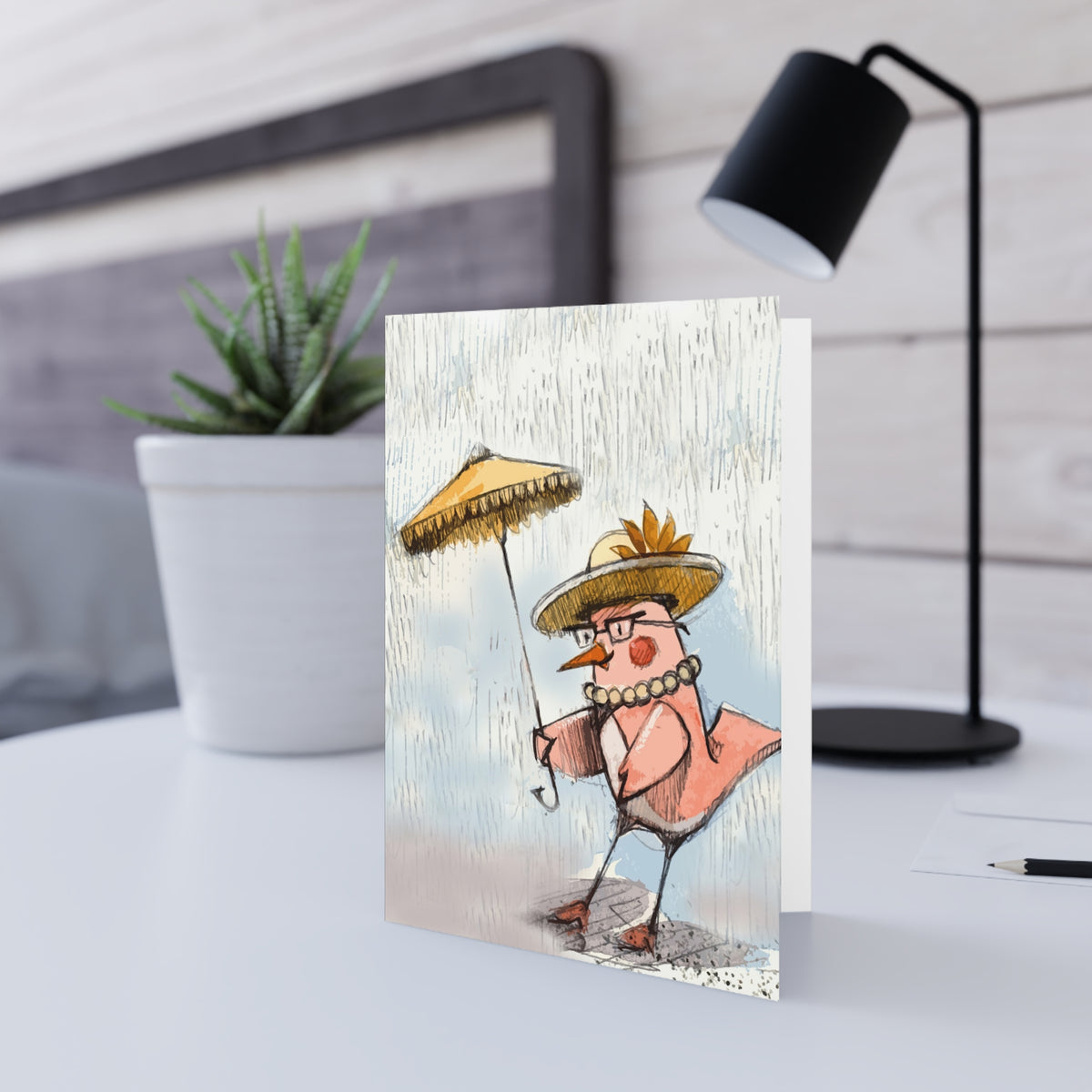 Greeting Card — Whimsical Dressed-Up Bird Illustration (Blank Inside)