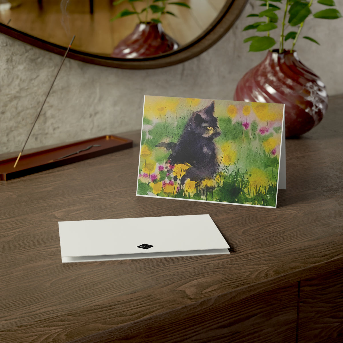 Cat in Wildflower Garden Greeting Cards — Blank Note Cards (Pack of 1, 10, 30, 50)