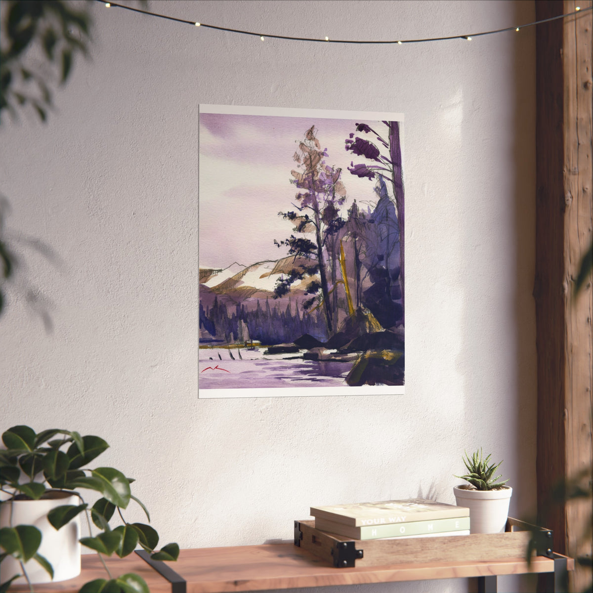 Purple Mountain Lake — Fine Art Poster (Watercolor Landscape)