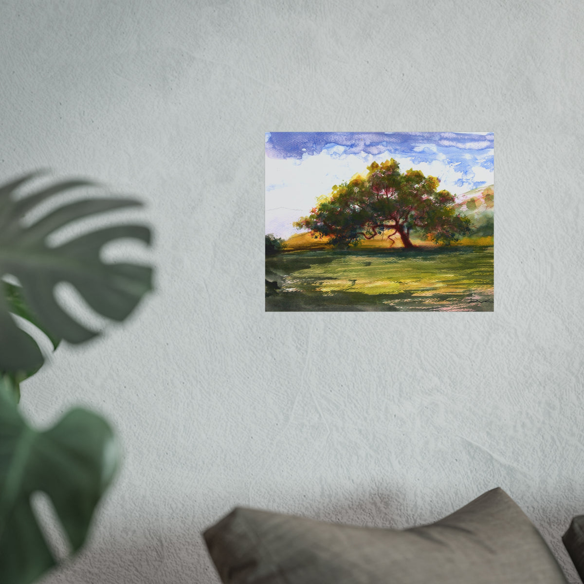Landscape Tree Fine Art Poster — Watercolor Oak Sunset Wall Art