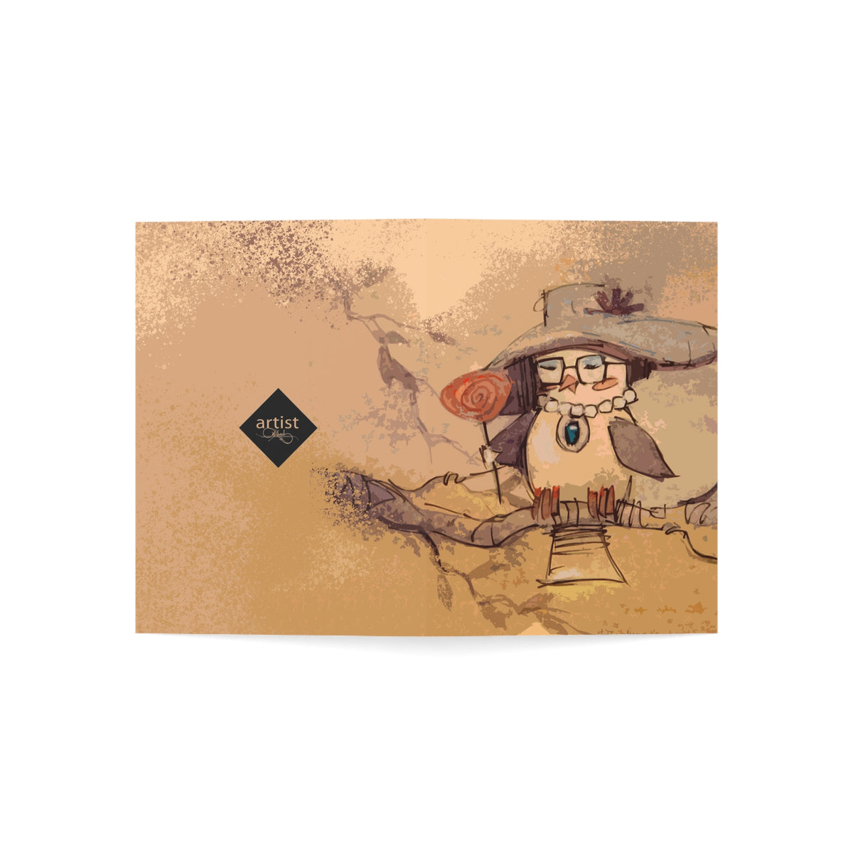 Whimsical Owl Greeting Card — Hand-Drawn Woodland Illustration (Pack of 1, 10, 30, 50)