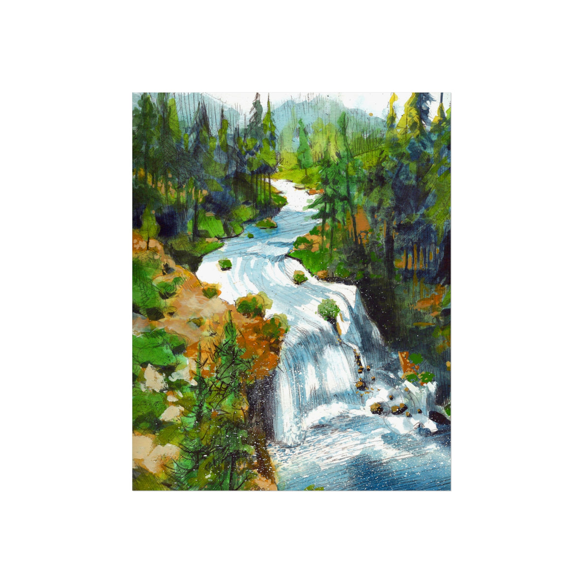 Fine Art Poster, Forest Waterfall Landscape Wall Art