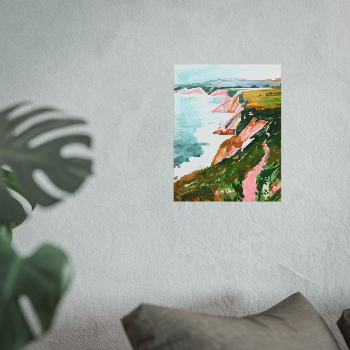Coastal Cliff Watercolor Poster — Fine Art Seascape Print