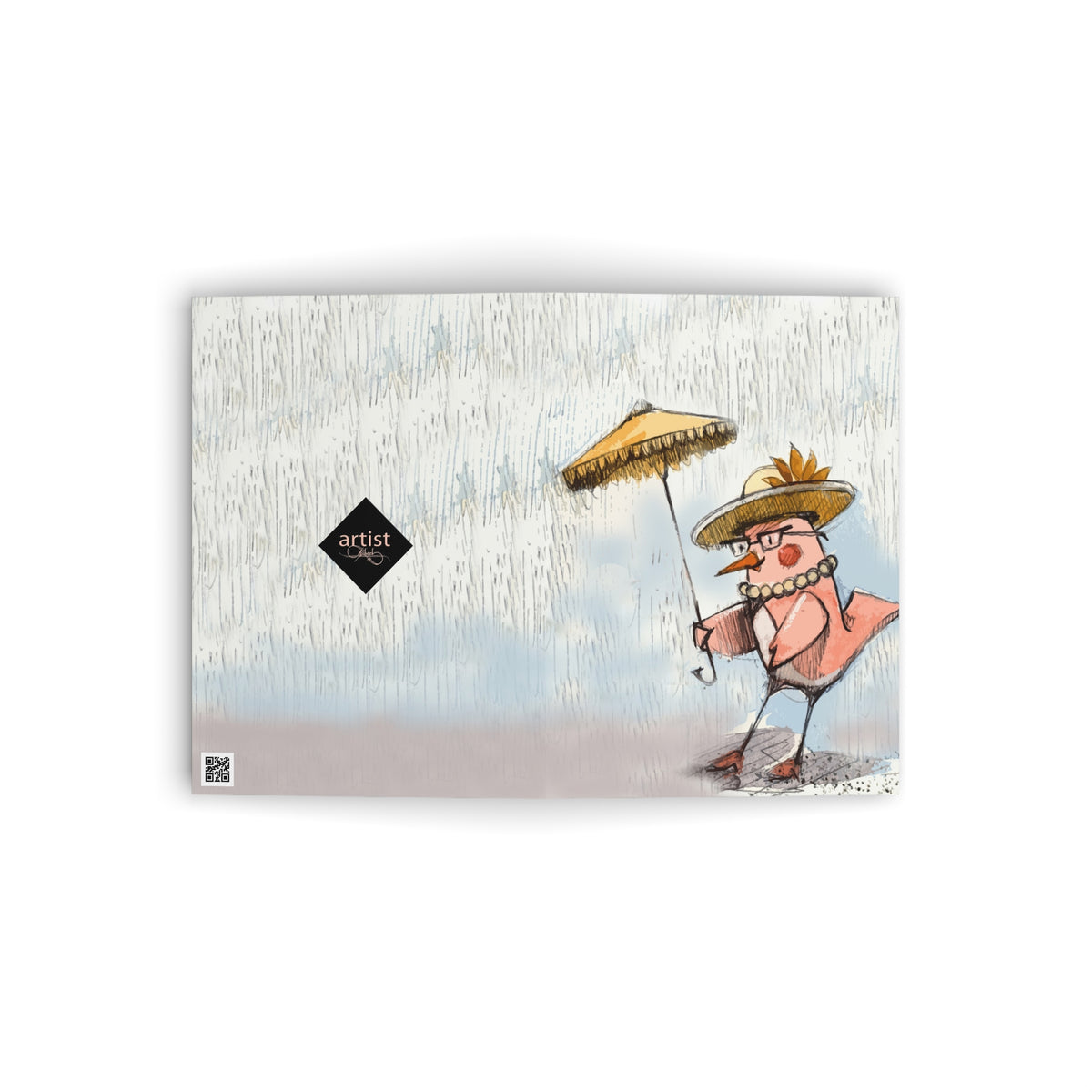 Greeting Card — Whimsical Dressed-Up Bird Illustration (Blank Inside)