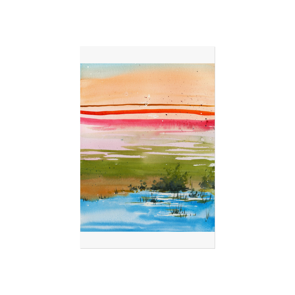 Abstract Landscape Fine Art Poster — Colorful Sunset Stripes Print