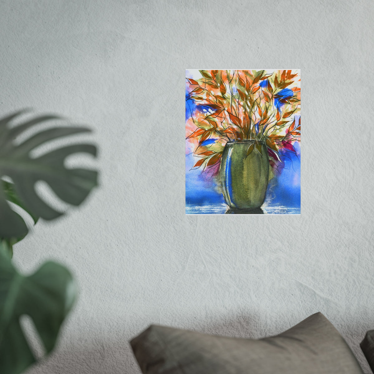 Watercolor Vase Floral Poster — Abstract Botanical Fine Art Print