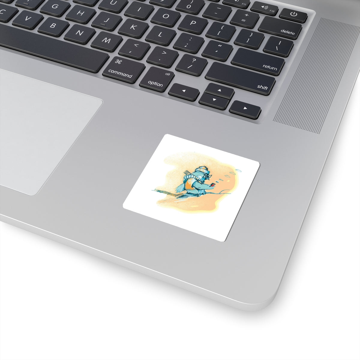 Bird on a Branch Kiss-Cut Sticker — Cute Winter Bird with Scarf & Phone