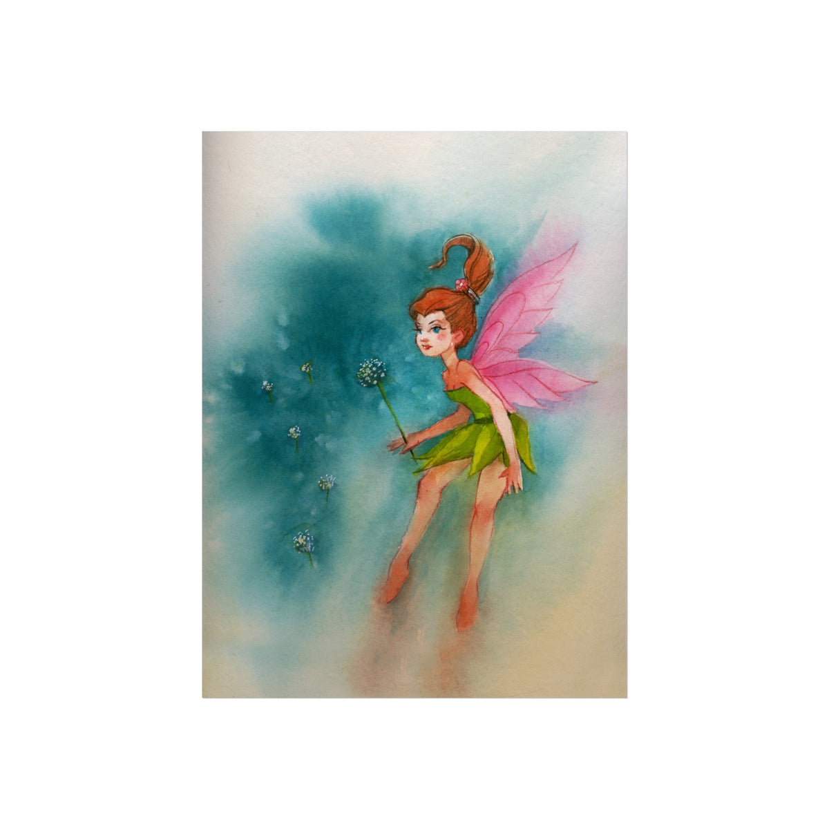 Fairy Watercolor Art Poster — Whimsical Pink-Winged Fairy Fine Art Print