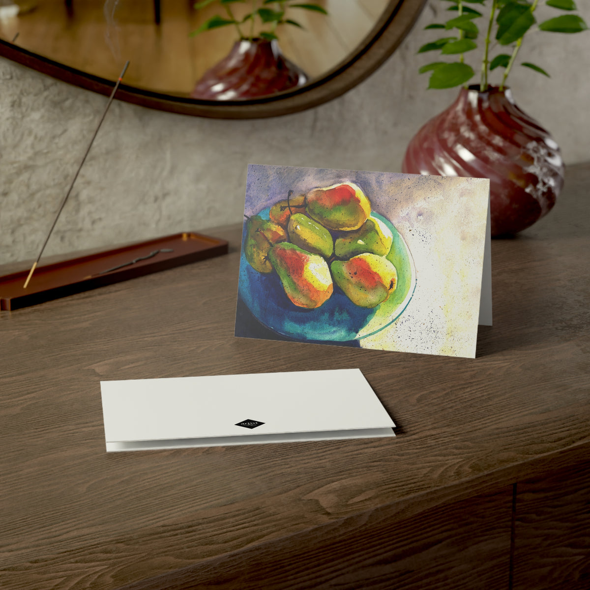 Pear Bowl Watercolor Greeting Cards — Blank Note Cards (Pack of 1, 10, 30, 50)
