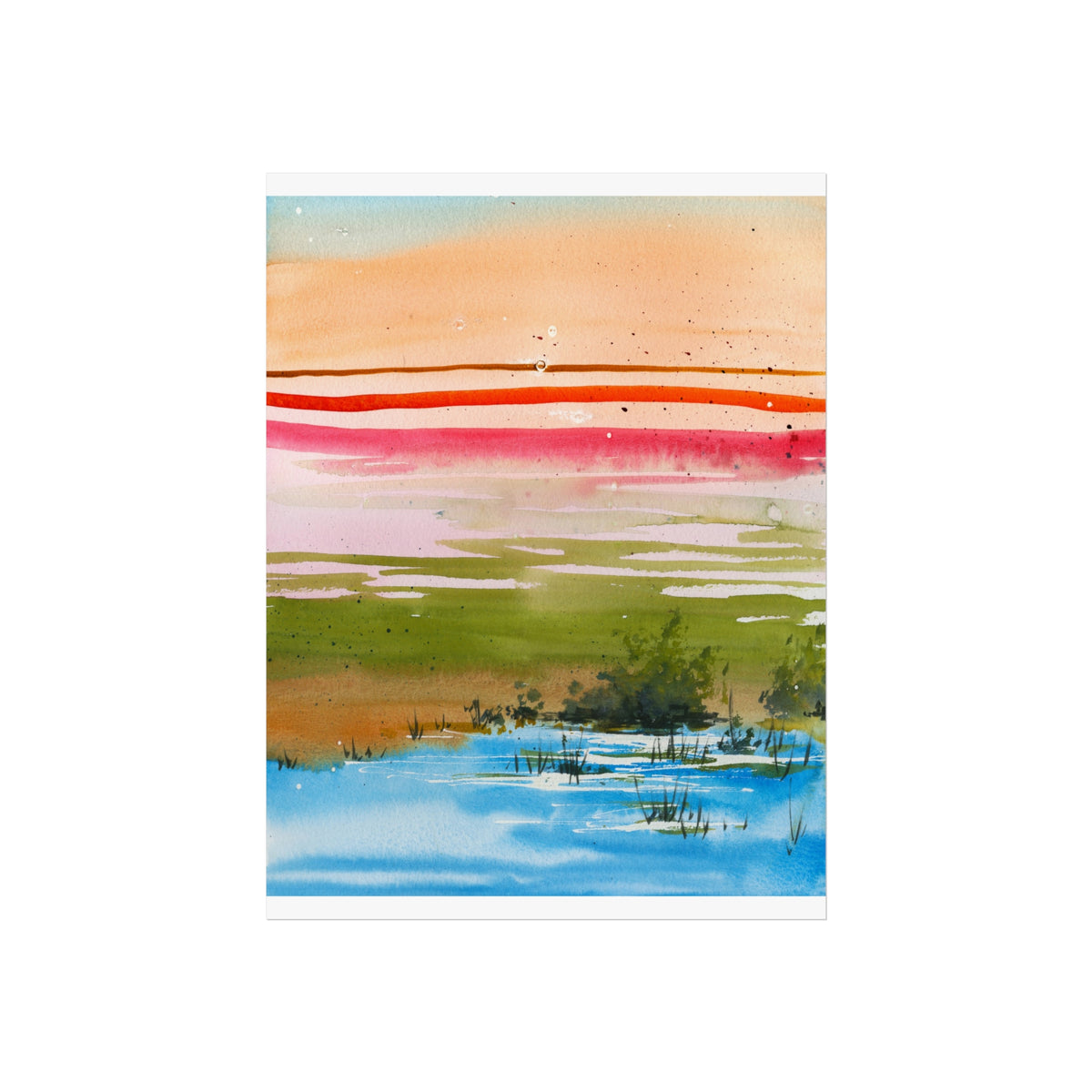 Abstract Landscape Fine Art Poster — Colorful Sunset Stripes Print