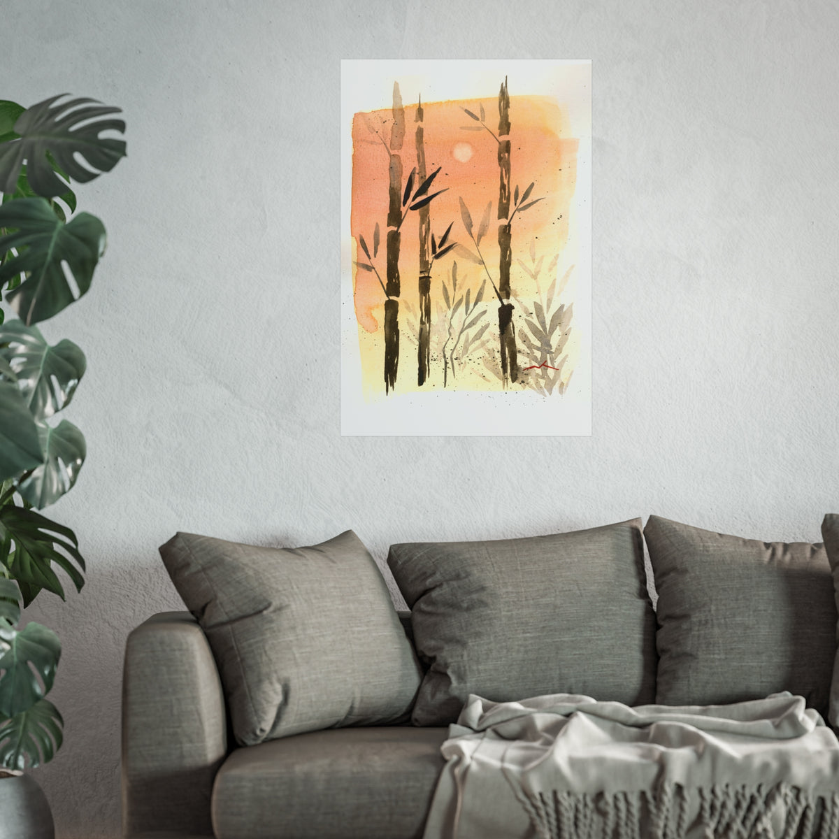 Bamboo Sunset Fine Art Poster — Watercolor Botanical Wall Art