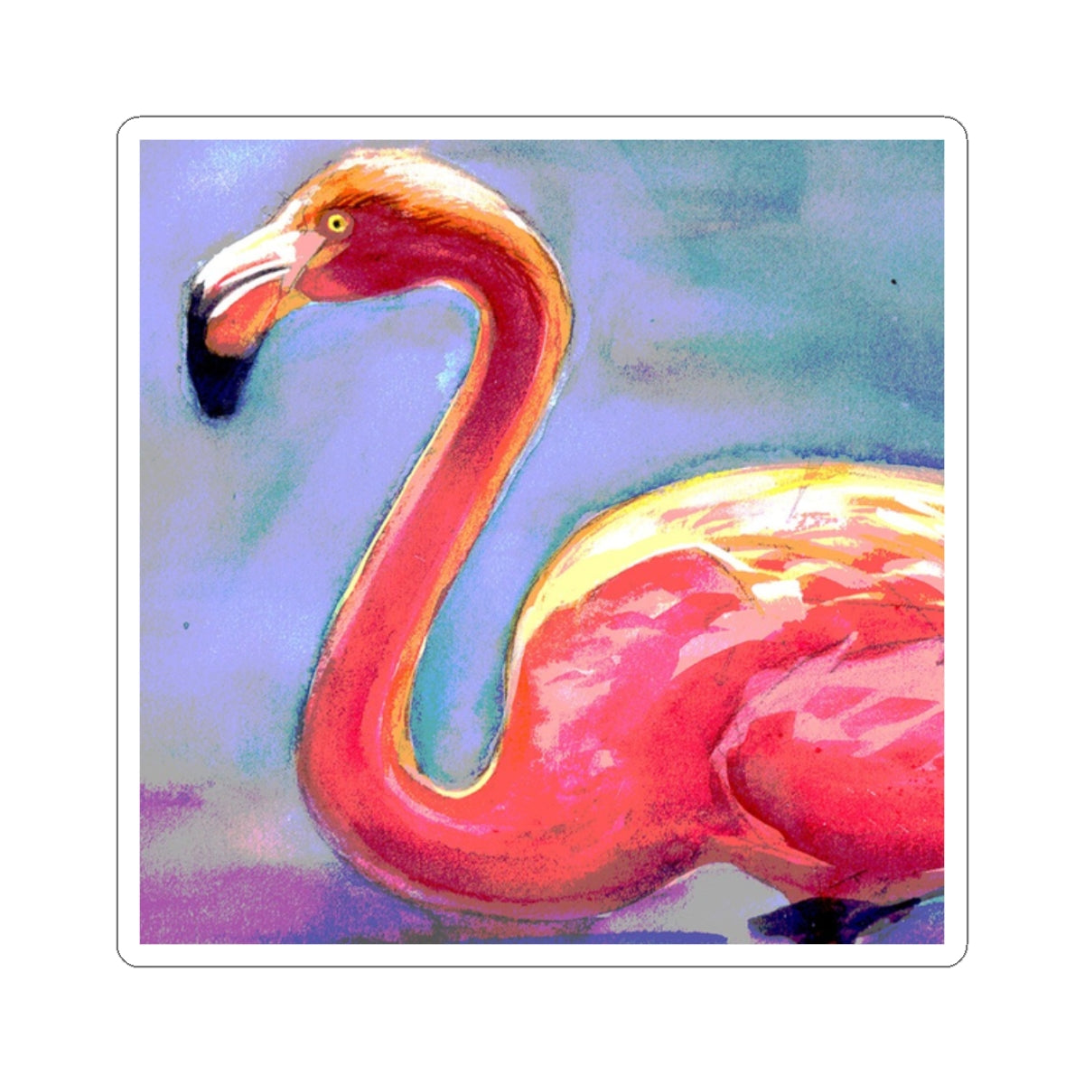 Pink Flamingo Kiss-Cut Sticker — Tropical Watercolor Laptop Decal