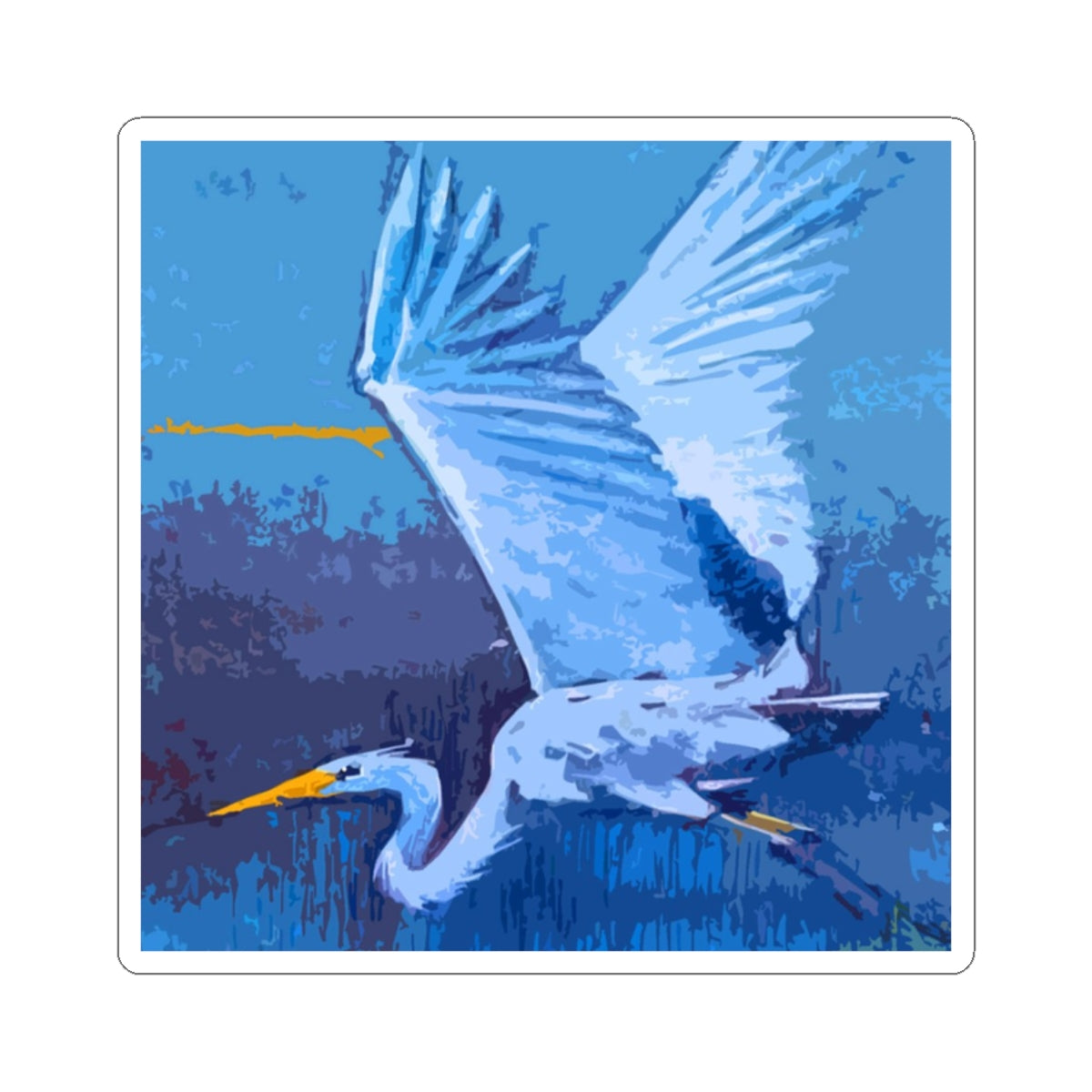 Egret Flight Sticker — Blue Heron Wildlife Kiss-Cut Decal