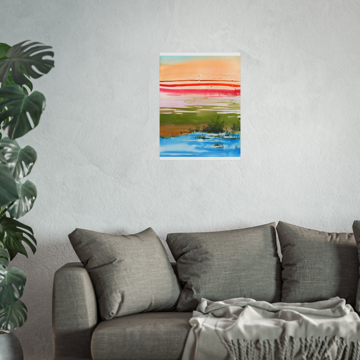 Abstract Landscape Fine Art Poster — Colorful Sunset Stripes Print