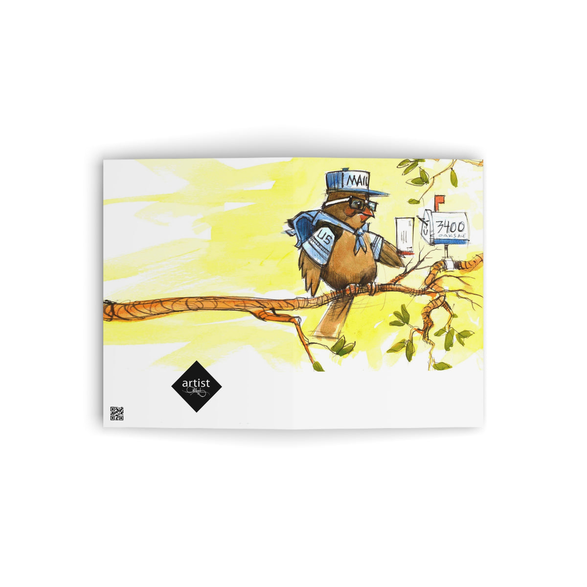 Postal Owl Greeting Card — Whimsical Mail Carrier Note Card