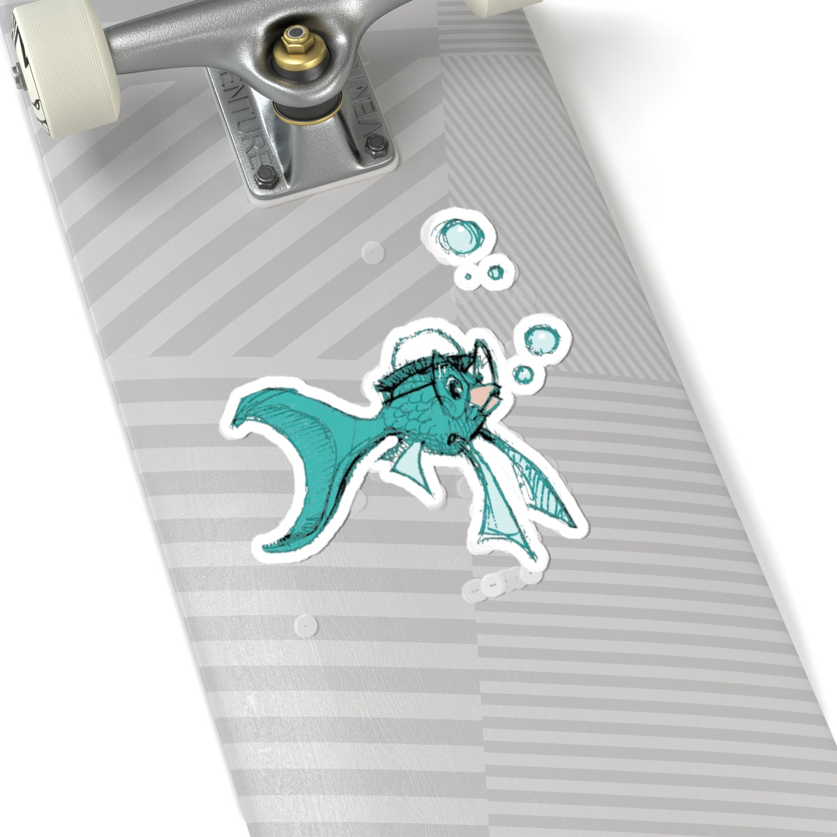 Hand-Drawn Teal Fish Sticker — Cute Aquatic Kiss-Cut Decal (Bubbles)