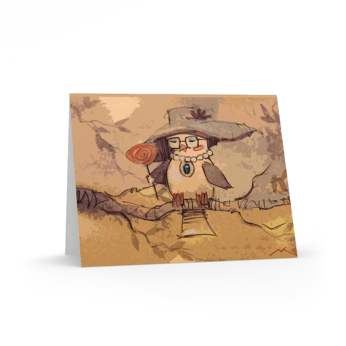 Whimsical Owl in Autumn Forest -Birthday Greeting Cards