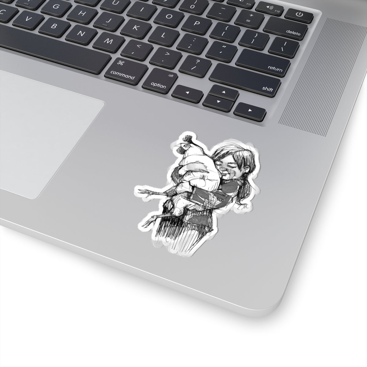 Chicken Hug Sticker — Sketch Art Kiss-Cut Sticker