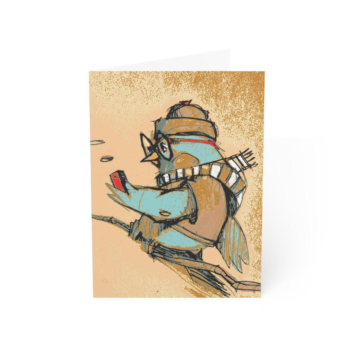 Whimsical Winter Bird Illustration Greeting Card – Pack of 1/10/30/50