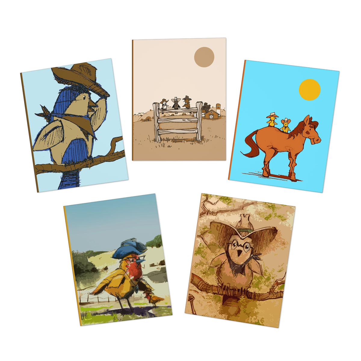 Western Bird Greeting Cards — 5-Pack Illustrated Blank Note Cards