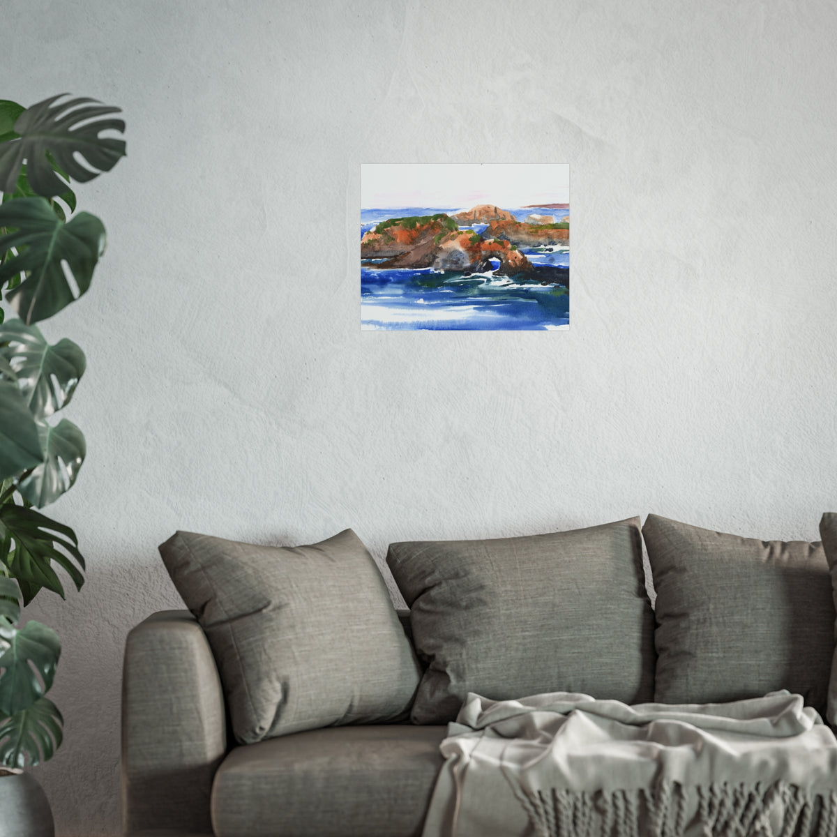 Coastal Arch Watercolor Fine Art Poster — Ocean Landscape Print