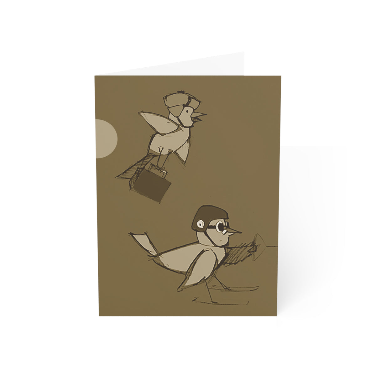 Greeting Card Set — Vintage Aviator Birds Illustration (Single to 50-Pack)