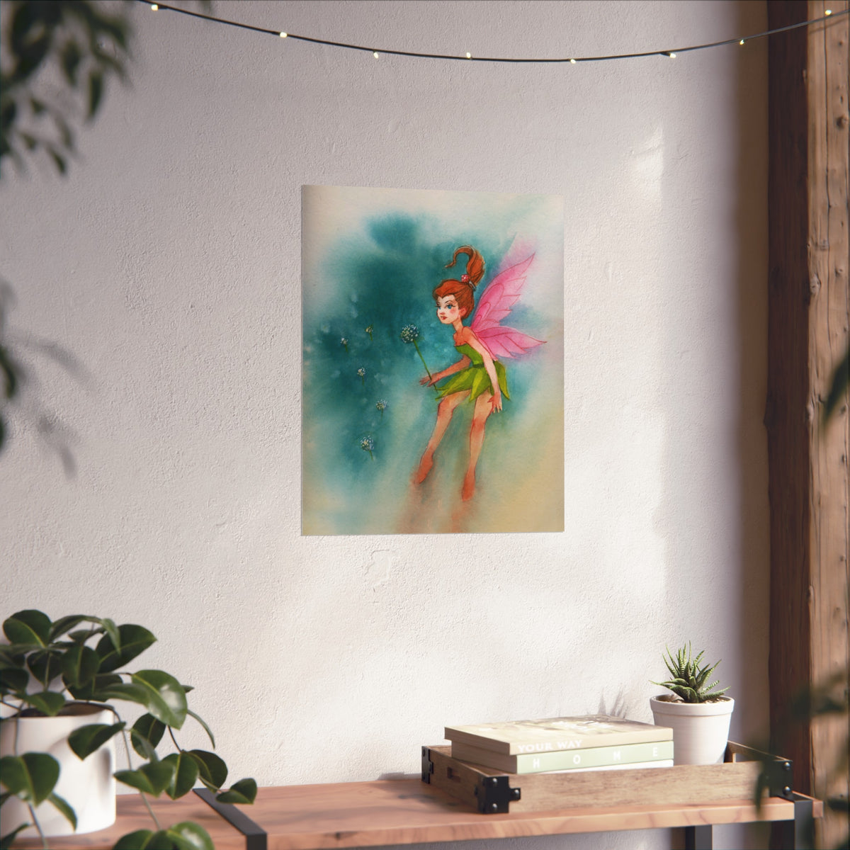 Fairy Watercolor Art Poster — Whimsical Pink-Winged Fairy Fine Art Print
