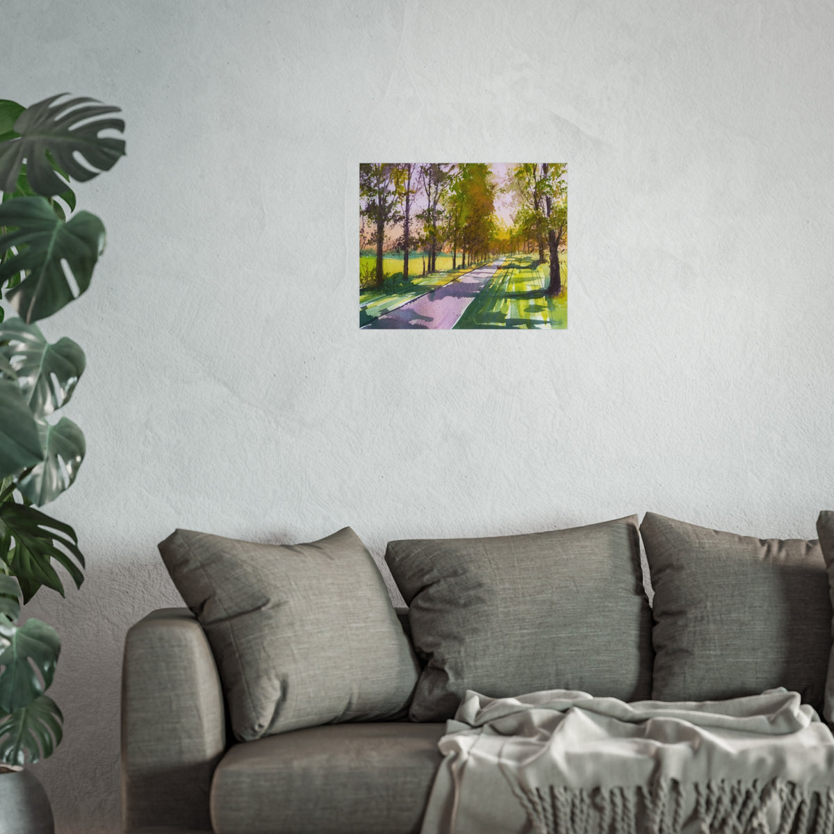 Fine Art Poster – Sunlit Tree-Lined Path Watercolor Print