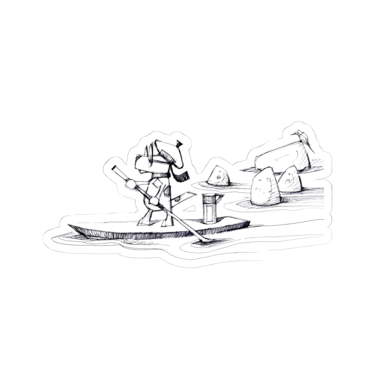 Paddle Dog Sticker — Hand-Drawn Adventure Kiss-Cut Sticker