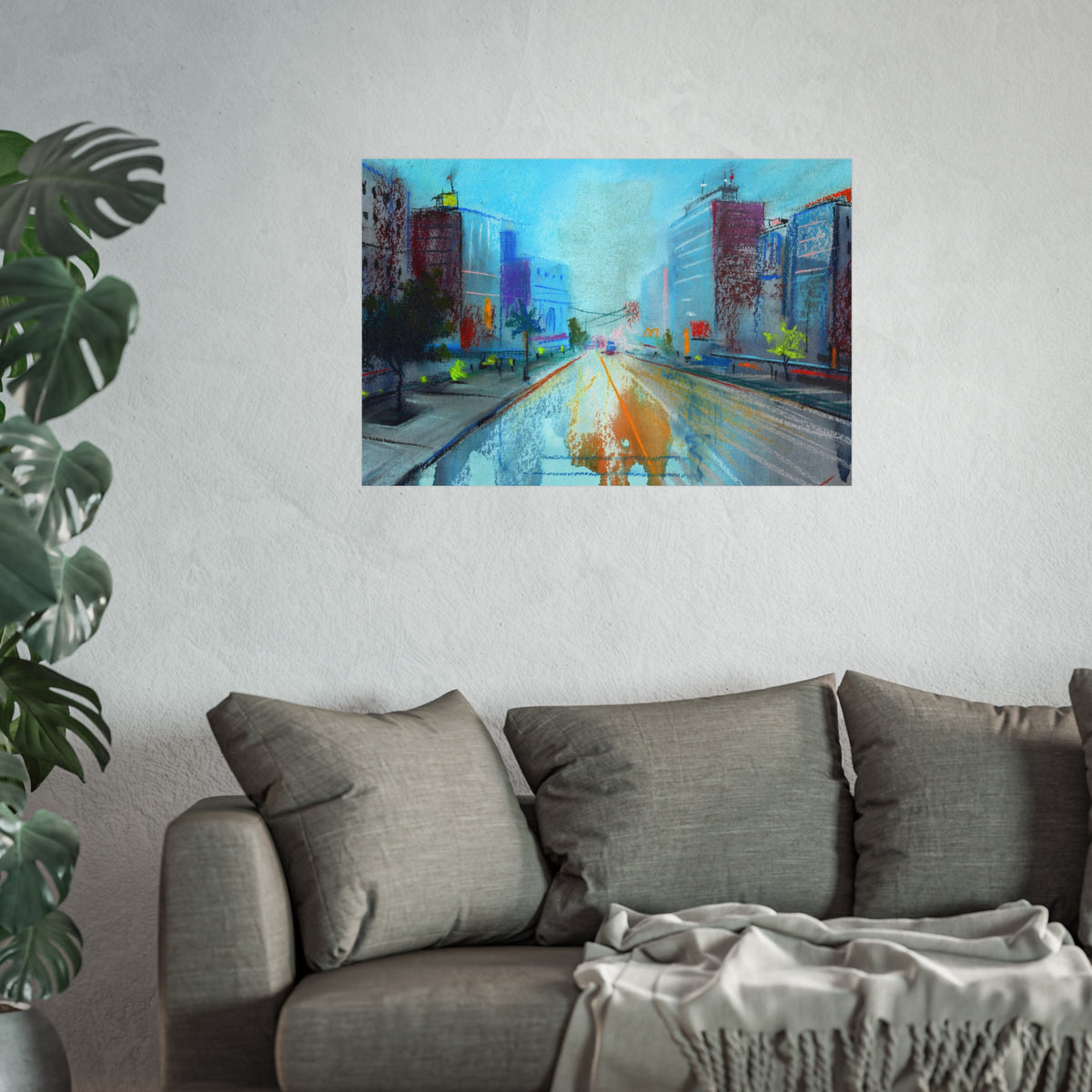 Cityscape Fine Art Poster — Vibrant Urban Street Scene Wall Art