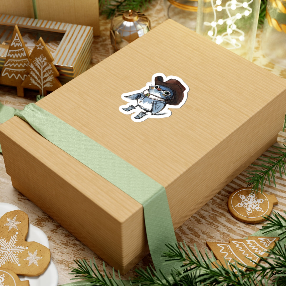 Cowboy Bird Kiss-Cut Sticker — Cute Western Bluebird Sticker for Laptops & Journals