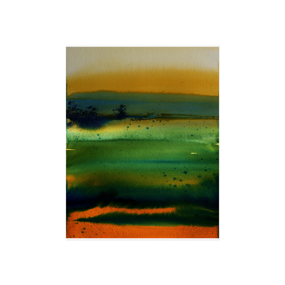 Abstract Landscape Fine Art Poster — Green & Orange Watercolor Wall Art