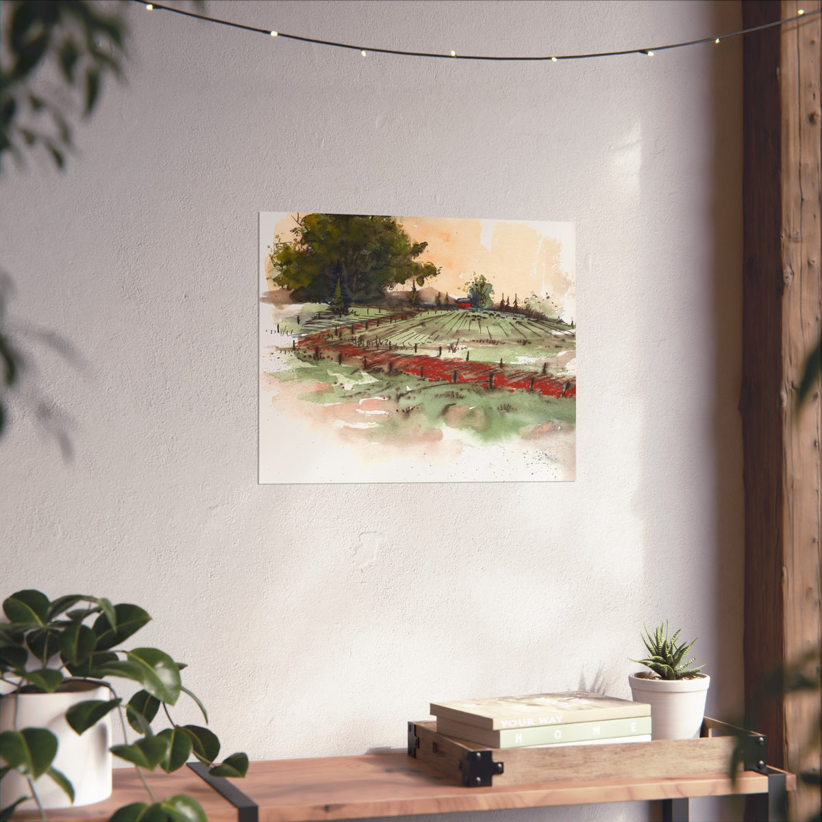 Countryside Vineyard Fine Art Poster — Watercolor Landscape Wall Art