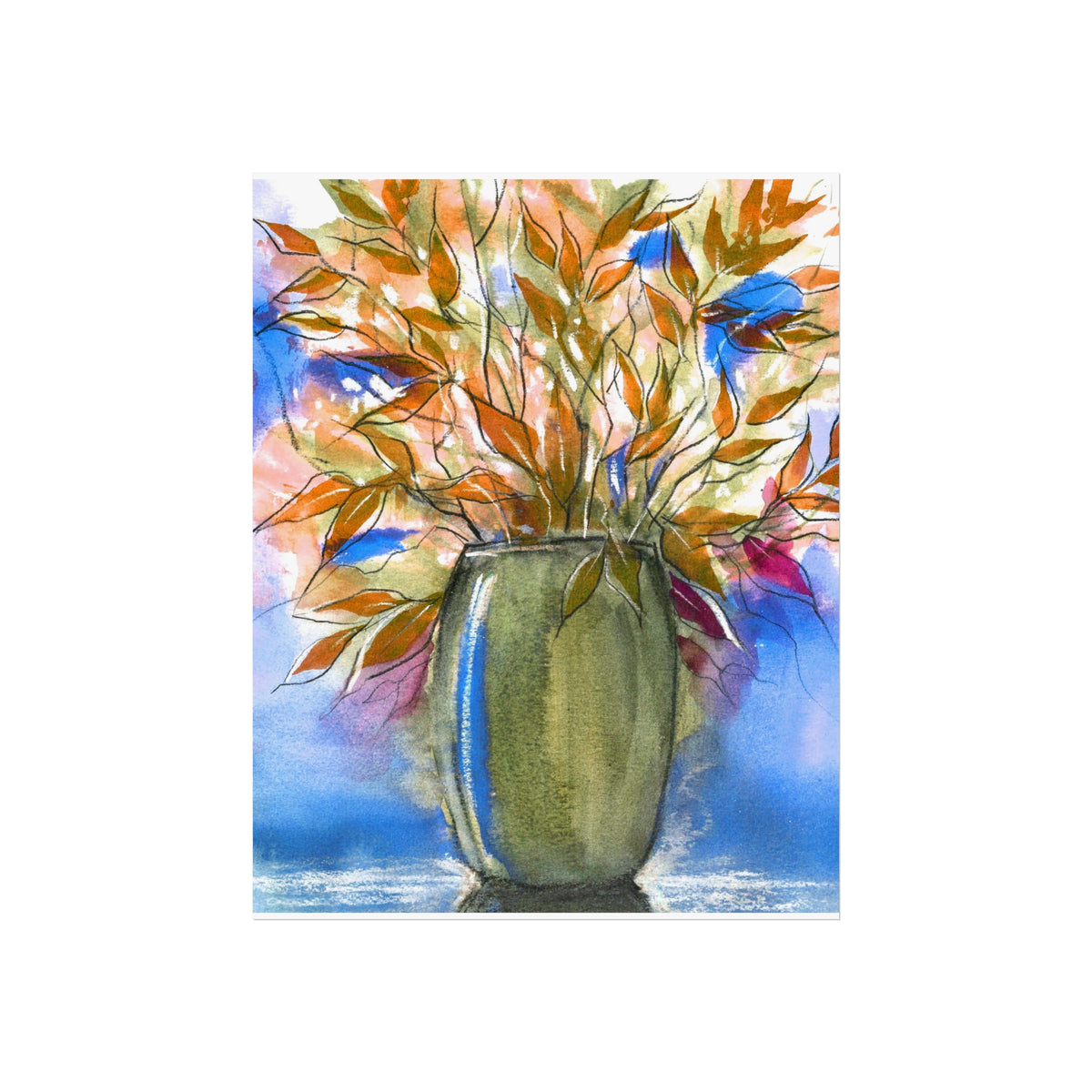 Watercolor Vase Floral Poster — Abstract Botanical Fine Art Print