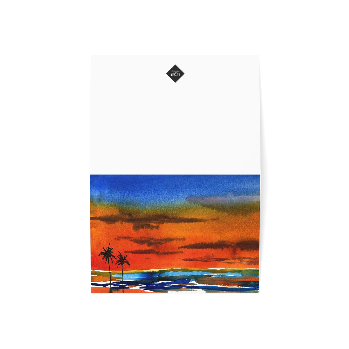 Sunset Beach Greeting Cards — Pack of 1/10/30/50, Tropical Palm Watercolor Note Cards