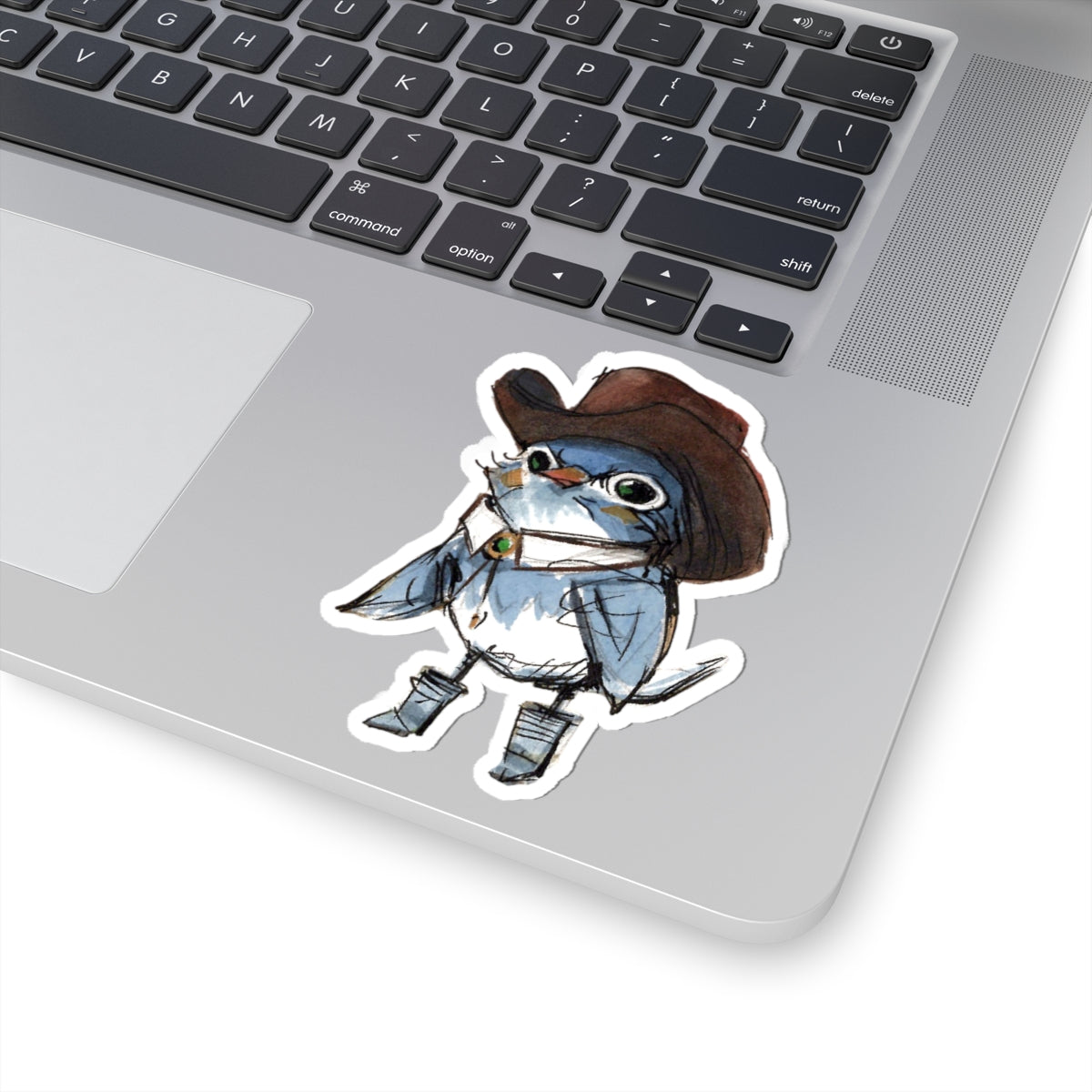 Cowboy Bird Kiss-Cut Sticker — Cute Western Bluebird Sticker for Laptops & Journals