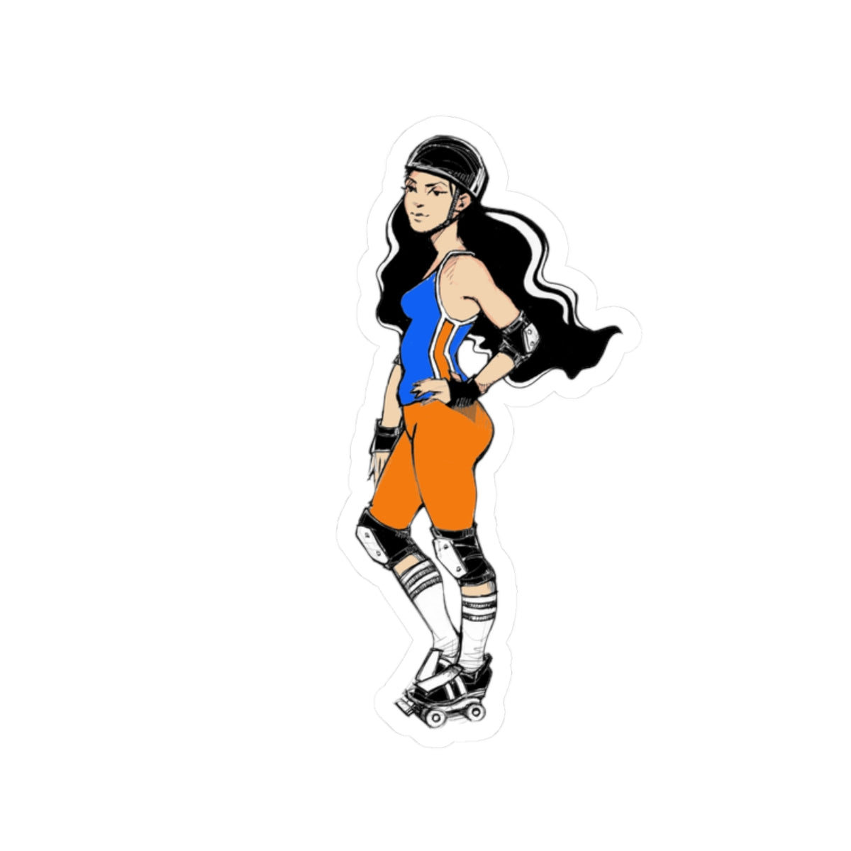 Retro Roller Skater Girl Kiss-Cut Sticker