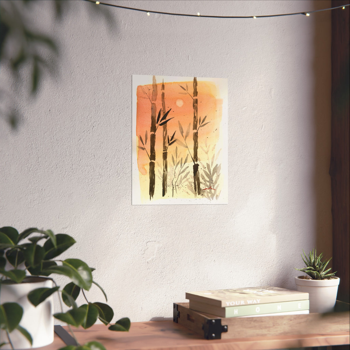 Bamboo Sunset Fine Art Poster — Watercolor Botanical Wall Art